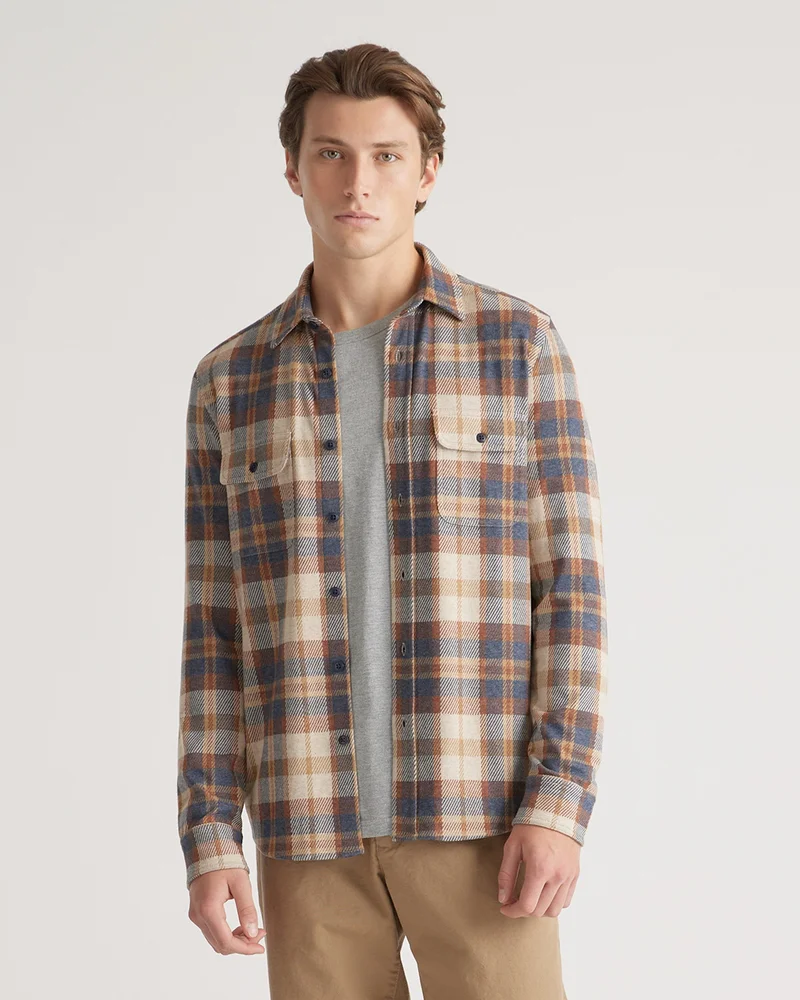 Men's Stretch Sweater Fleece Shirt in Mocha Check