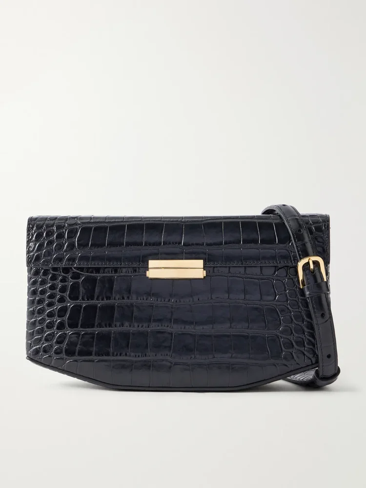 Clip croc-effect leather shoulder bag