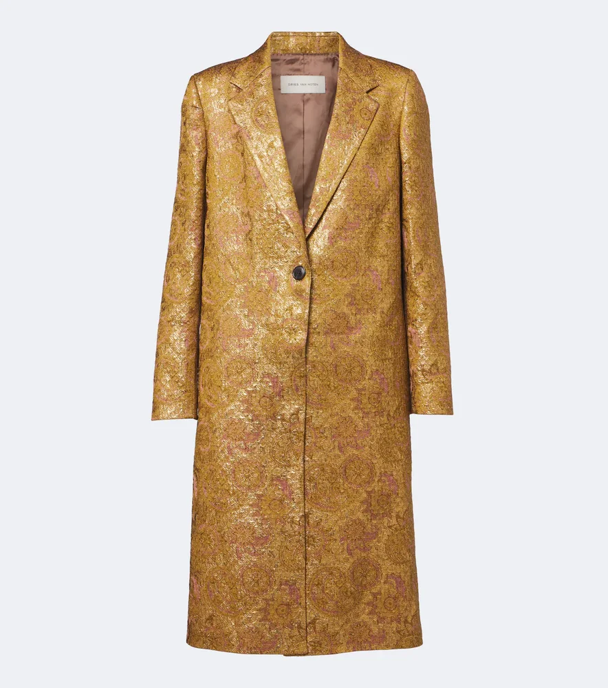 Jacquard linen, cotton, and silk-blend coat
