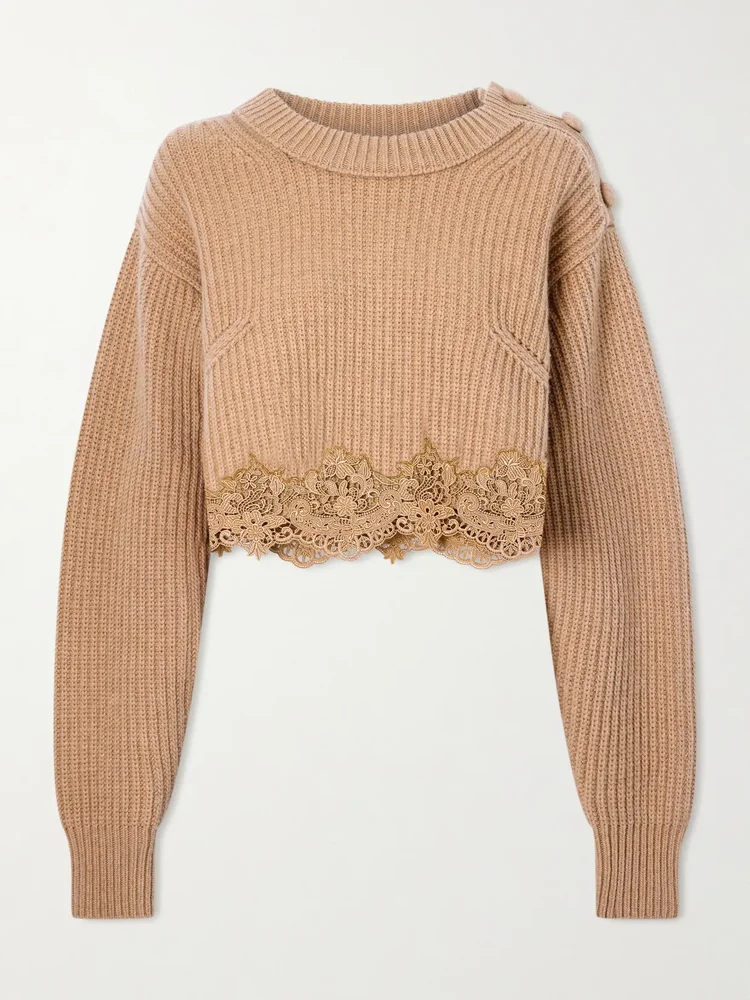Lace-trimmed wool and cashmere-blend sweater