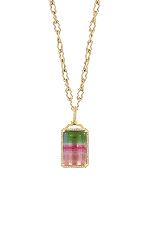 Bi-Color Tourmaline Emerald Cut Pendant