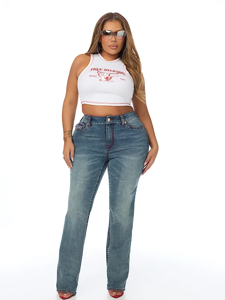 Plus Billie Mid Rise Double Horseshoe Big T Flap Straight Jean
