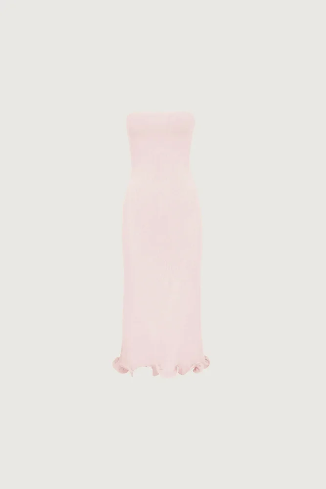 Ruffle Hem Strapless Dress (Pale Pink)