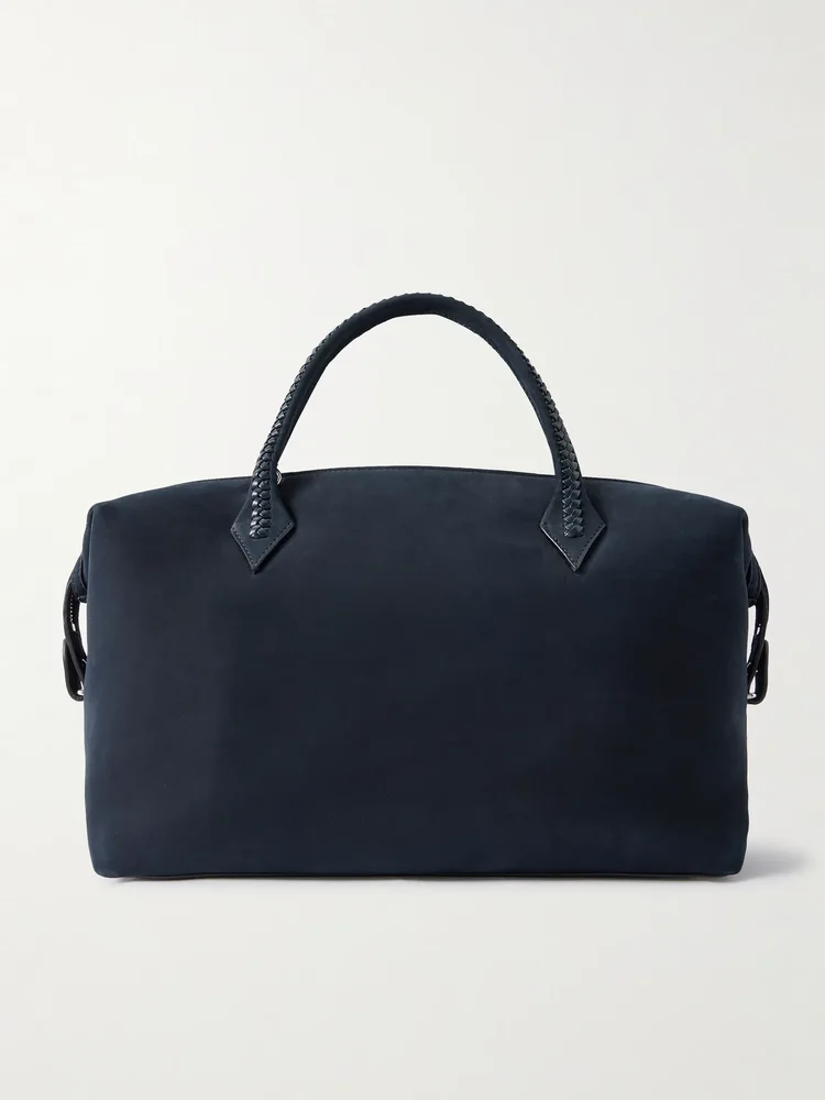 Vérité City braided leather-trimmed nubuck tote