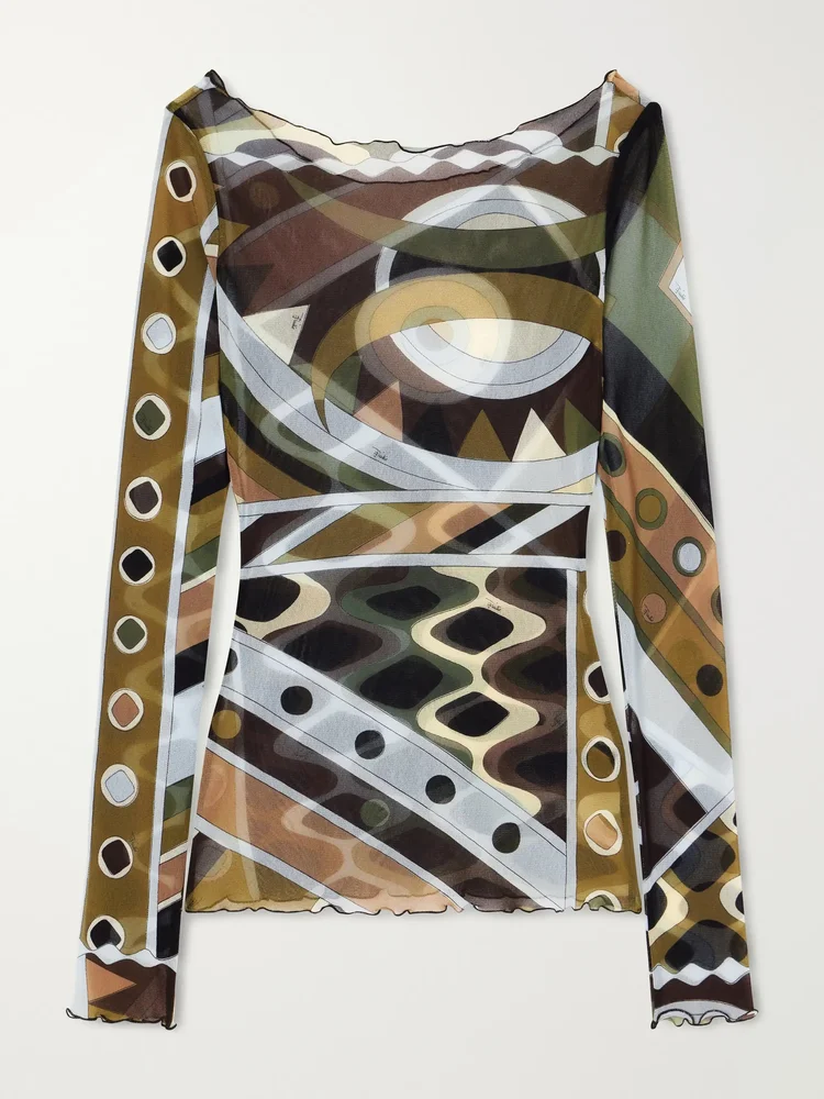 Printed tulle top