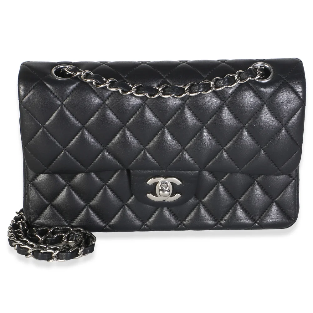 Pre-Owned Black Quilted Lambskin Small Classic Double Flap Bag