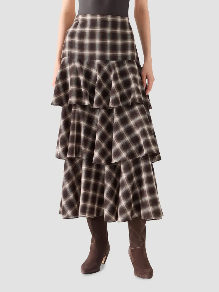 Shelley Plaid Techno Wool-Blend Midi Skirt