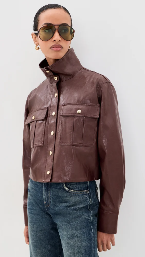 James Faux Leather Cropped Jacket