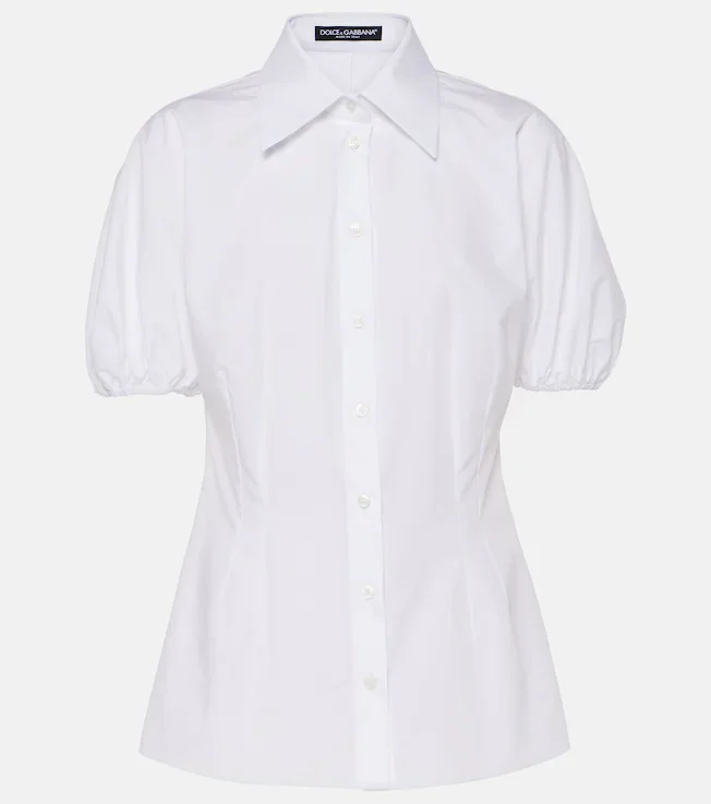 Puff-sleeve cotton poplin blouse