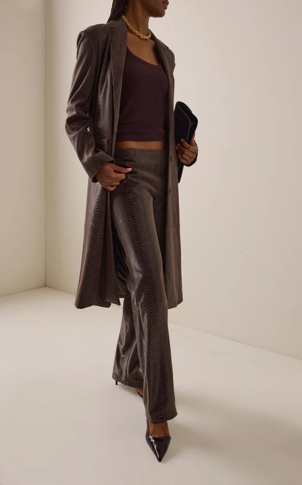 Python-Embossed Leather Straight-Leg Pants