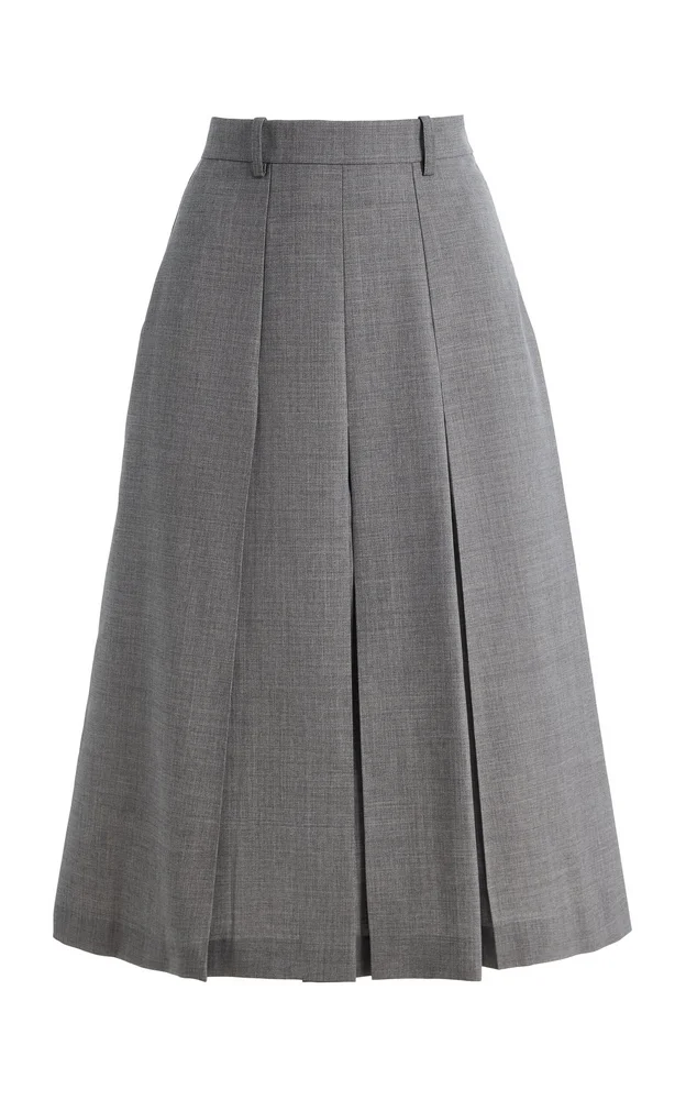 Pleated Wool Midi Skirt