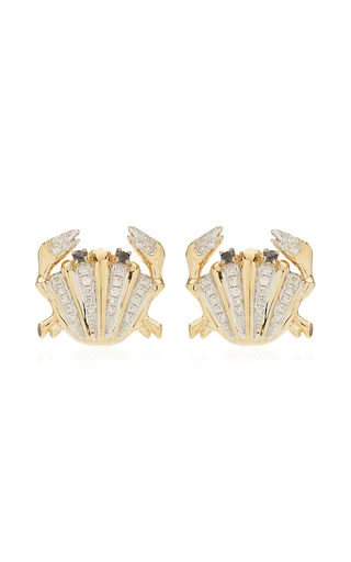 Mini Yellow Gold Diamond Shell Crab Earrings