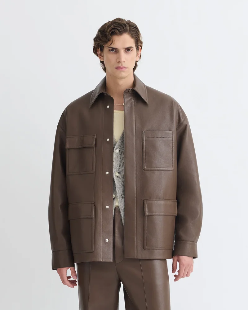 Chasin - Regenerated Leather Shirt Jacket - Chocolate