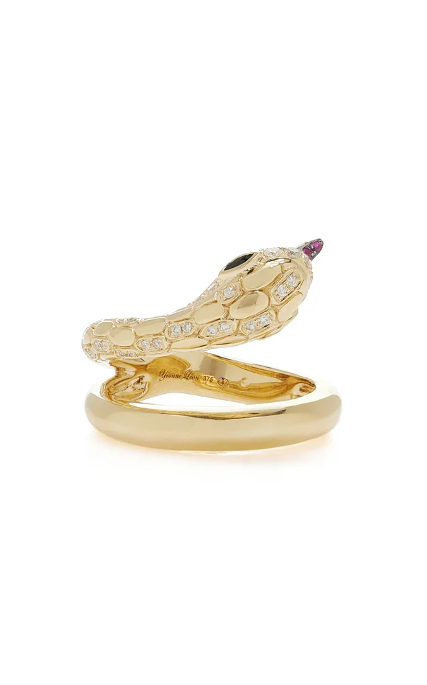 Python 9K Yellow Gold Diamond, Spinel Ring