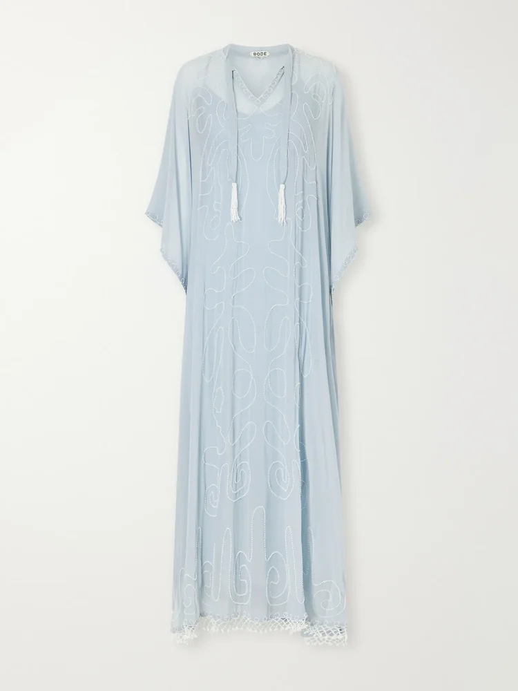 Layered bead-embellished silk-georgette maxi dress