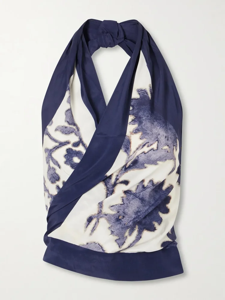 phillipa printed silk blend halter tank