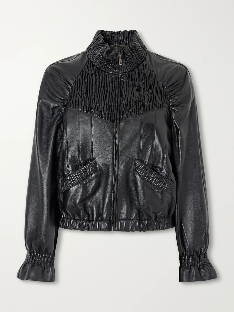 Shirred leather jacket
