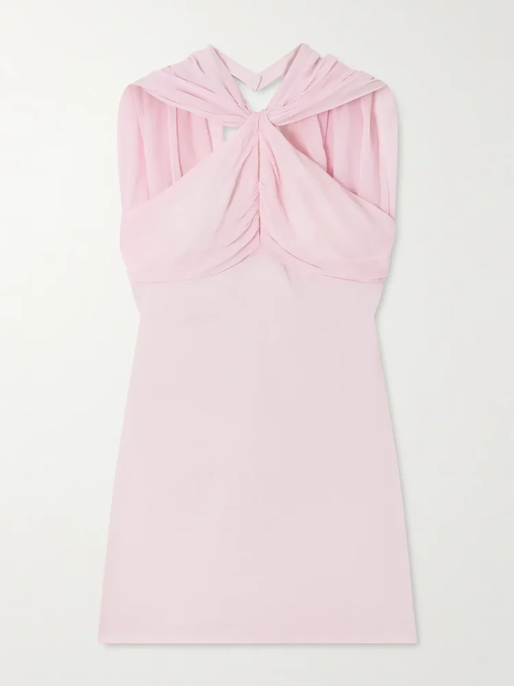 Solene ruched chiffon and satin-crepe mini dress