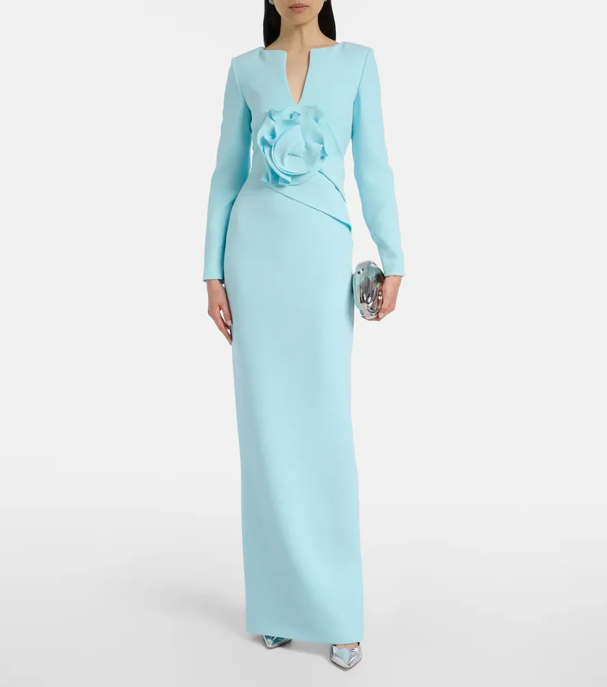 Floral-appliqué Crêpe Gown