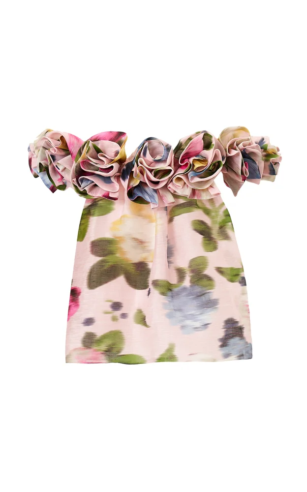 Off-the-Shoulder Floral Silk Rosette Top