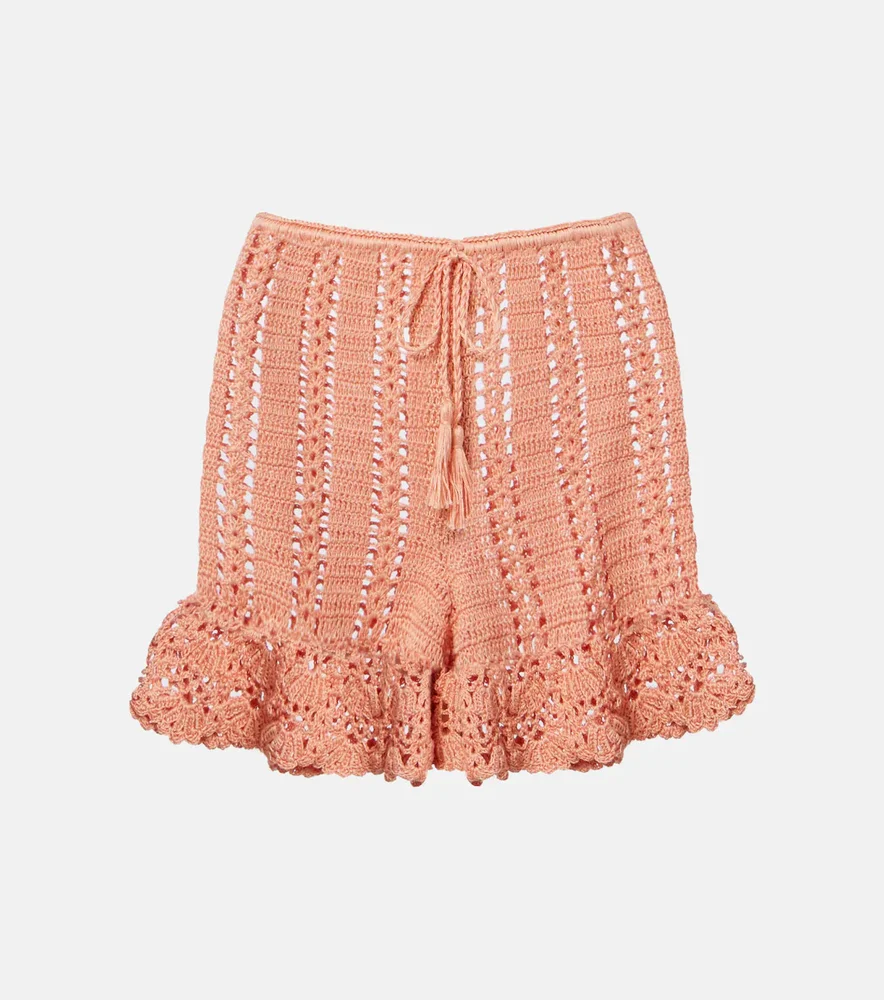 Crochet ruffled cotton shorts