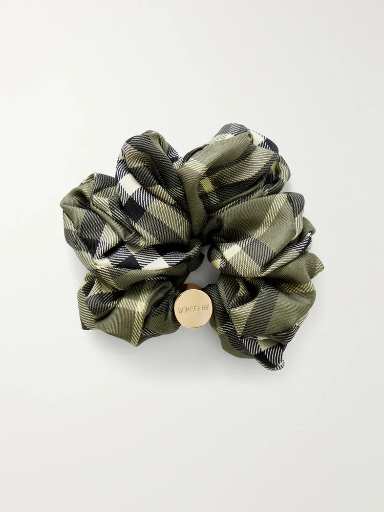 Checked silk scrunchie