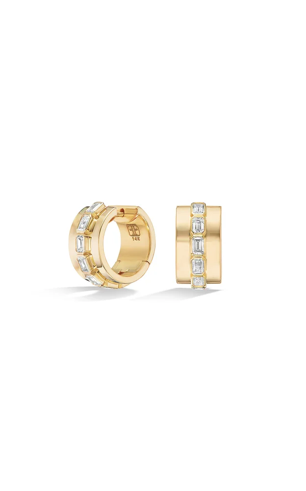 14K Yellow Gold Diamond Hoop Earring