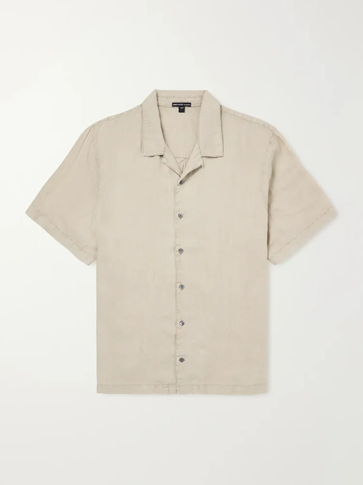 Convertible-Collar Linen Shirt
