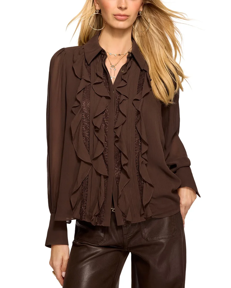 Claire Ruffle Front Silk Top
