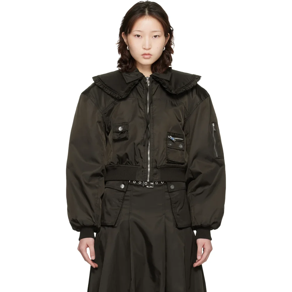 Brown Duchesse Nylon Bomber Jacket