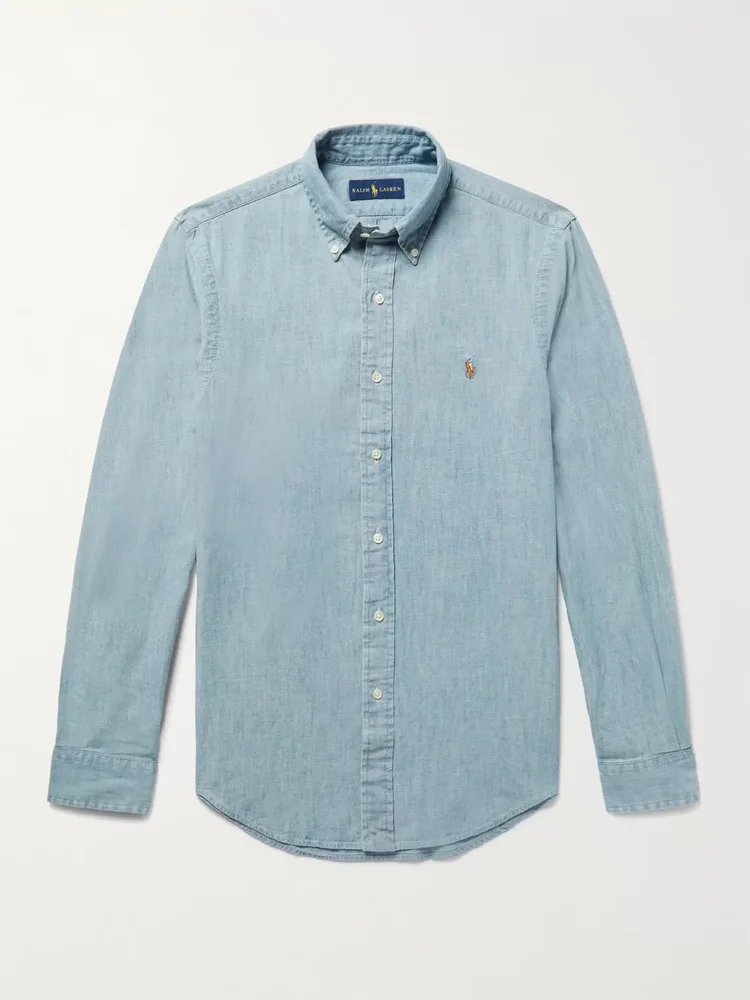 Slim-Fit Washed Cotton-Chambray Shirt