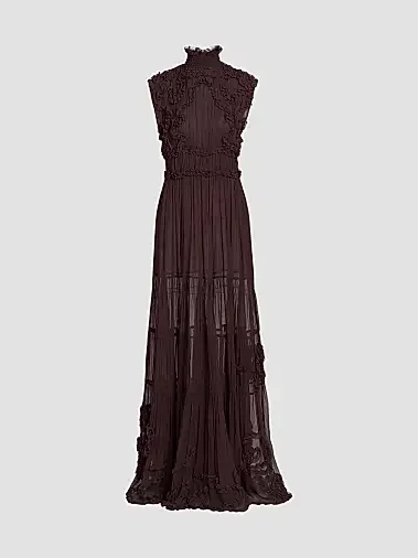 verona silk smocked gown - noir