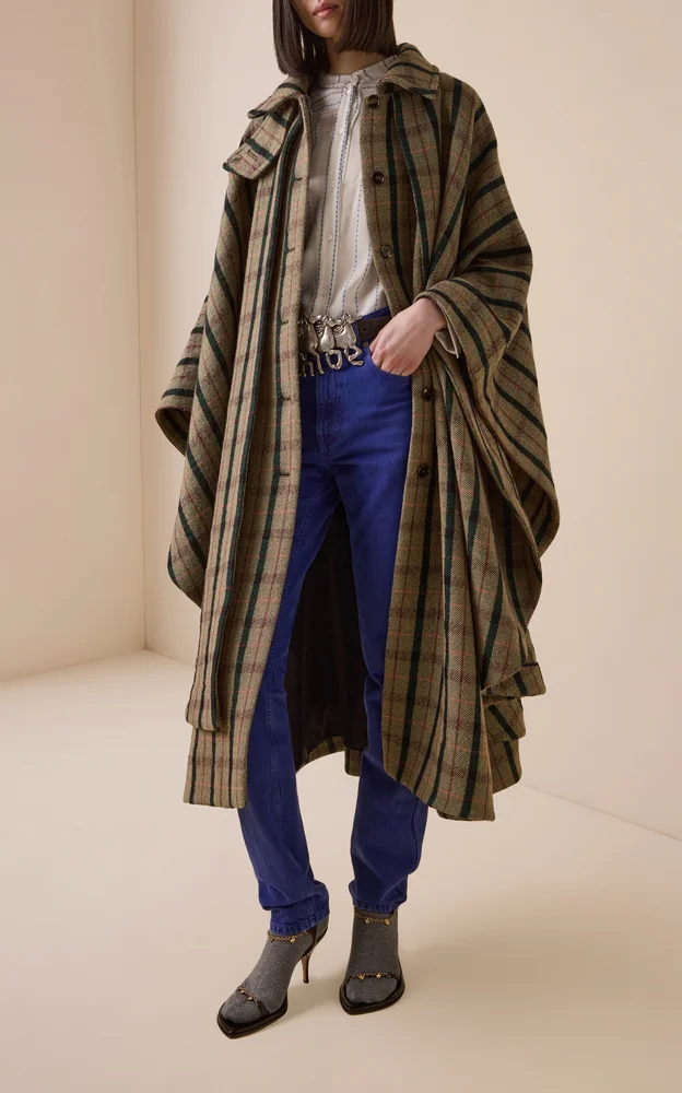 Layered Wool-Blend Long Cape Coat