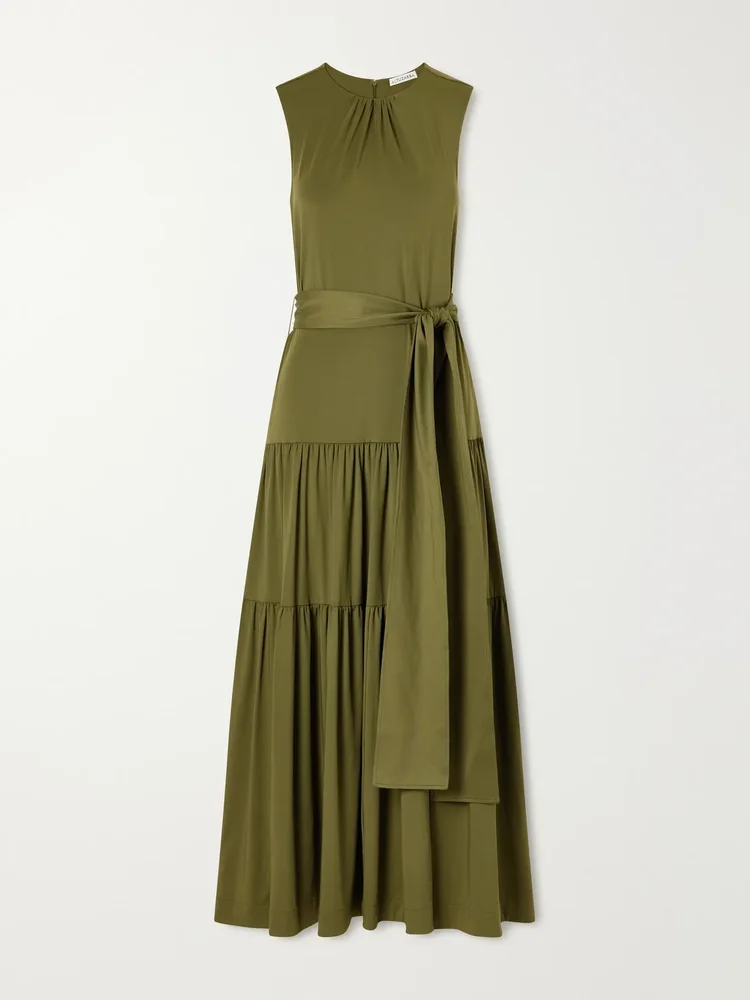 Liza belted tiered gathered jersey maxi dress