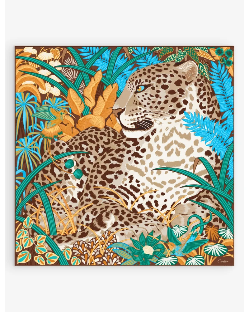 Panther in the Jungle graphic-print silk-twill scarf