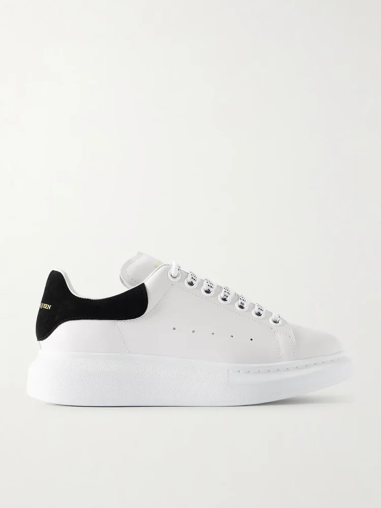 oversize sole suede trimmed leather sneakers