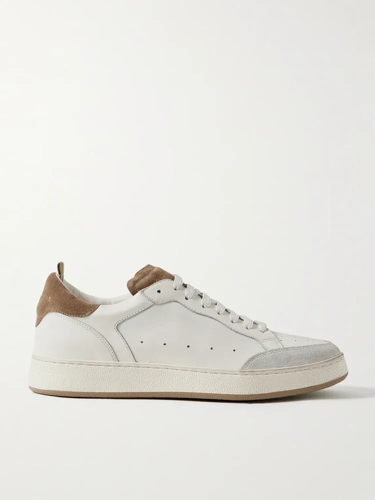 The Answer 001 Distressed Suede-Trimmed Leather Sneakers