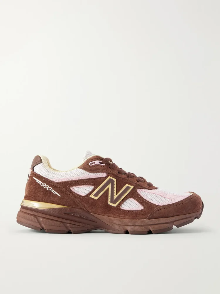 990 suede-trimmed mesh sneakers
