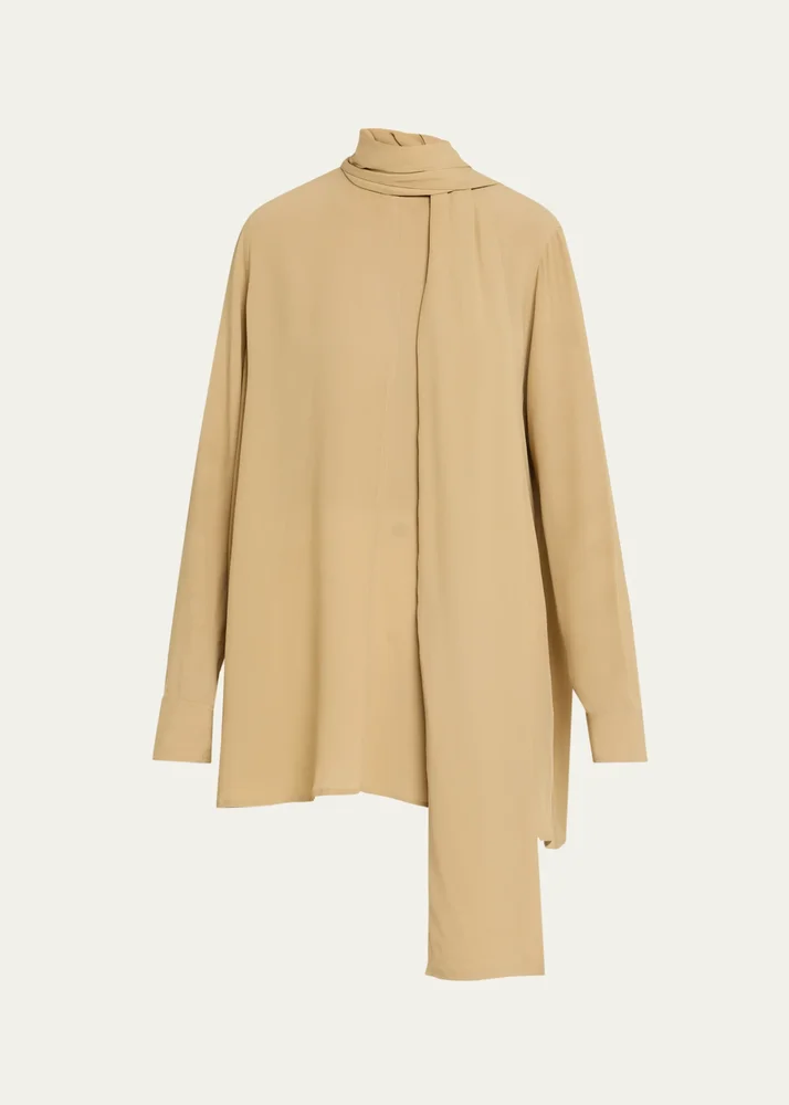 Draped Scarf Long Sleeve Blouse