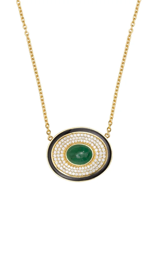 Eyecon 18K Yellow Gold Diamond And Emerald Necklace