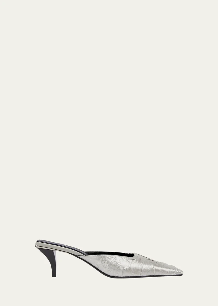 55mm Textured Metallic Silk Mule Pumps