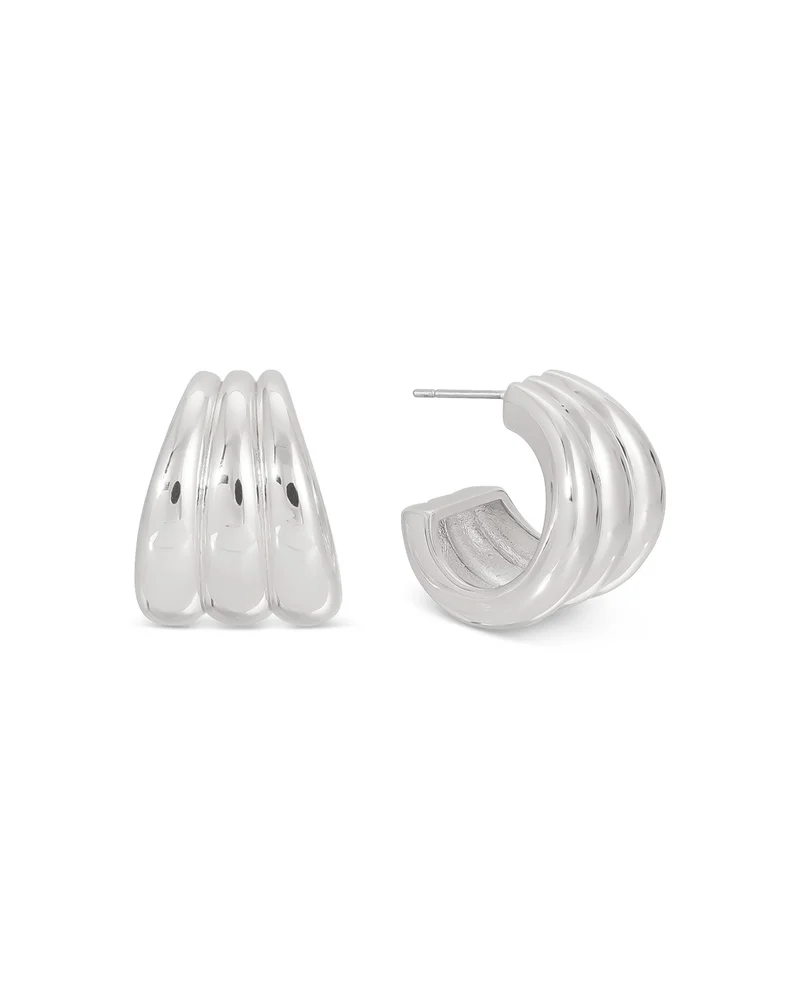 Triple Ribbed Huggie Hoop Earrings