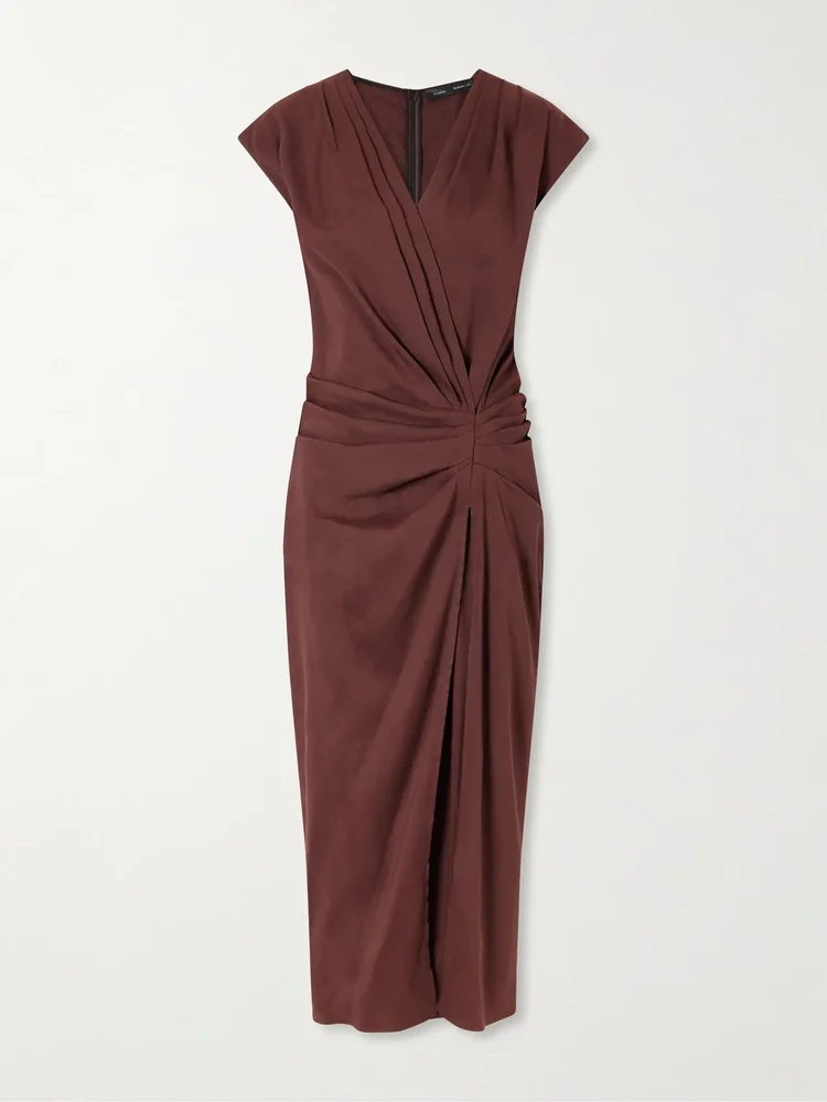 Bettina gathered linen-blend midi dress