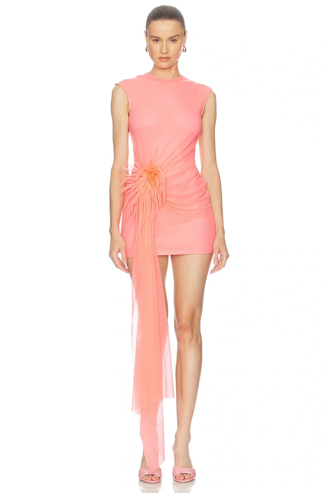 Cactus Dahlia Embroidered Draped Skirt Dress