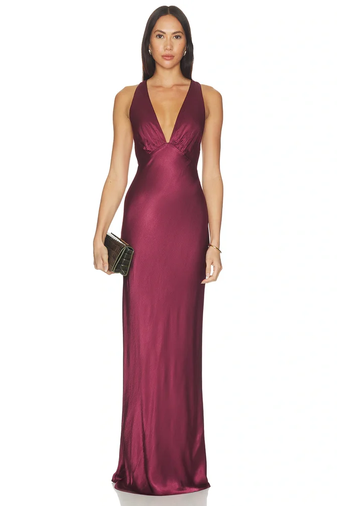La Lune Plunged Cross Back Maxi Dress