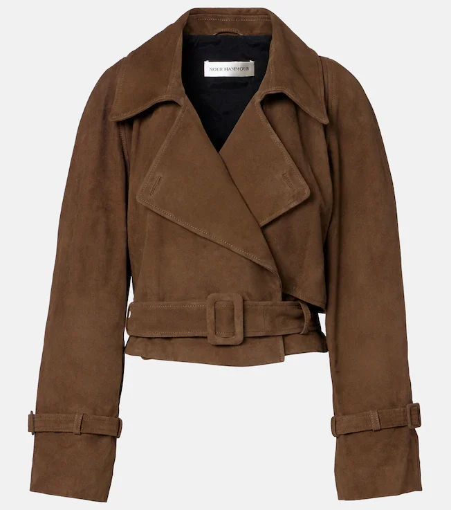 Hatti belted cropped suede trench coat