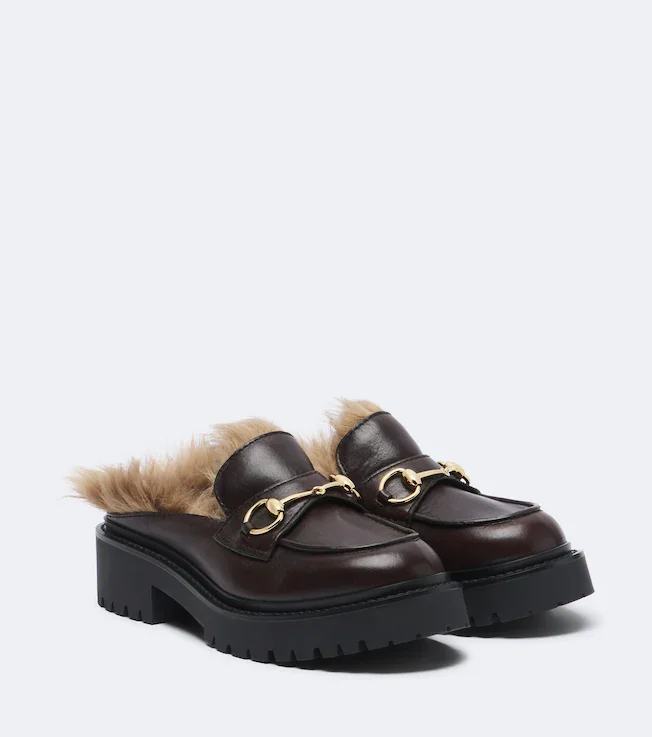 Rhody shearling-lined leather platform mules