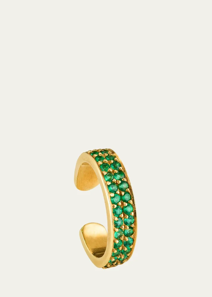 18K Yellow Gold Two Row Emerald Ear Cuff, Single