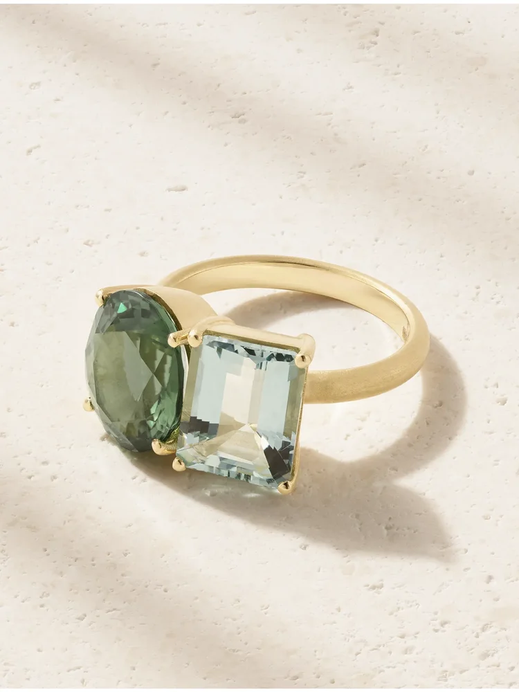 Gemmy Gem 18-karat gold, tourmaline and aquamarine ring