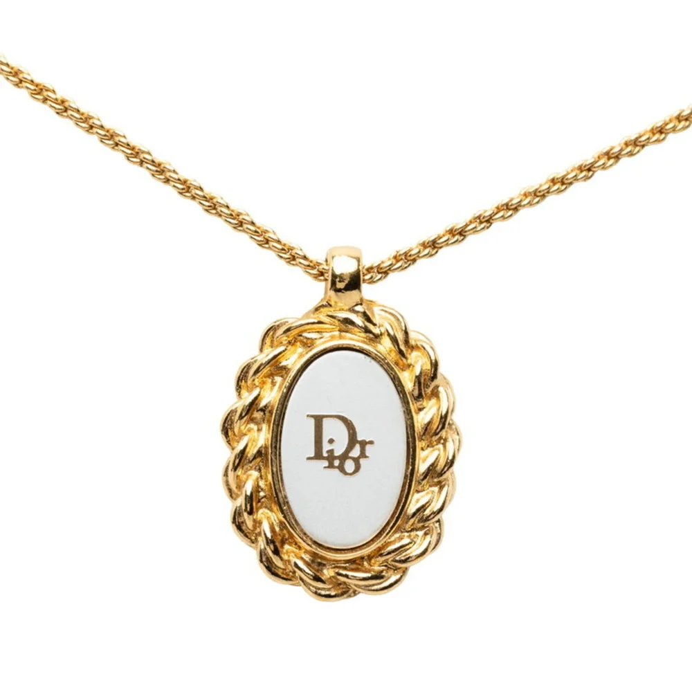 Pre-Owned Oval Plate Chain Pendant Necklace Gold